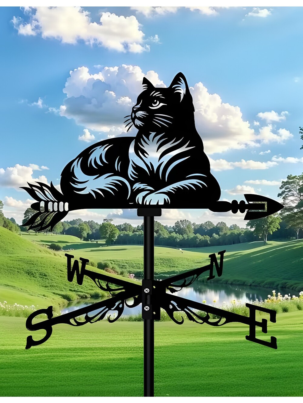 'Good Kitty' black metal weather vane, 31" x 13"